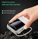 QASUL Kendinden Kablolu Taşınabilir Pratik 10000 MAH Powerbank Led Göstergeli Güç Deposu