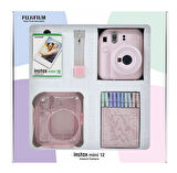 Fujifilm Instax Mini 12 10 Filmli Simli Pleksi Kılıf Mandal ve Kıskaçlı Resim Standlı Pembe Fotoğraf