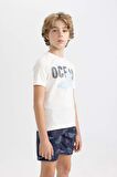 DeFacto Erkek Çocuk 2'li Takım Baskılı Kısa Kollu Tişört Üst Deniz Şort Alt C1295A824HSNV31