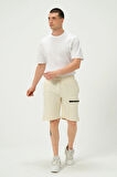 Erkek Fermuar Detaylı Şort Ekru