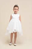 Kız Çocuk Krem Önü Kısa Arkası Minik Kuyruklu Abiye Elbise 1-5 Yaş