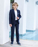 Erkek Çocuk Lacivert Takım Elbise Keten Spor Takım Ceket Pantolon Tişort 3-14 Yaş