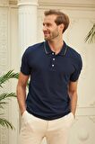 Erkek Slim Fit Düz Polo Yaka T-Shirt Lacivert