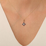 14 Ayar Altin Lacivert Lotus Çiçeği Kolye