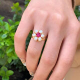 14 Ayar Altın Inci Papatya Yüzük