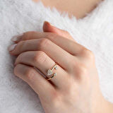 14 Ayar Altın Açık Tasarımlı Taşlı Kalp Yüzük