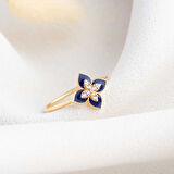 14 Ayar Altın Lacivert Lotus Yüzük