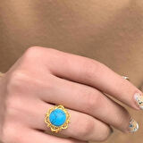 14 Ayar Altın Oval Firuze Telkari Yüzük