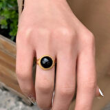 Kadın 14 Ayar Altın Oval Onix Meftüllü Yüzük