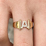 Altın Yeni Tasarım Taşlı A Harfli Yüzük