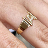 Altın Yeni Tasarım Taşlı A Harfli Yüzük