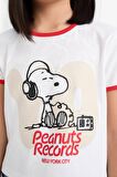 DeFacto Kız Çocuk Snoopy Crop Bisiklet Yaka Kaşkorse Kısa Kollu Tişört E0869A825SMWT34