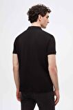 D'S Damat Regular Fit Siyah Pike Dokulu %100 Pamuk Kıvrılmaz Polo Yaka Nakışlı T-Shirt 4HC14ORT51000