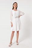 Kadın Beyaz Kemerli Mini Elbise