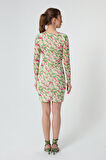Kadın Yeşil Desenli Mini Elbise