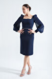 Kadın Lacivert Midi Abiye Elbise
