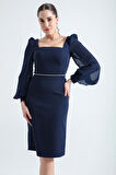 Kadın Lacivert Midi Abiye Elbise