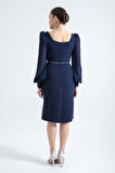 Kadın Lacivert Midi Abiye Elbise