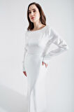 Kadın Beyaz Sırt Dekolteli Midi Saten Abiye Elbise
