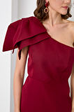 Kadın Bordo Tek Omuz Midi Elbise