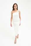 Kadın Beyaz Aksesuar Detay Midi Elbise