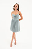 Kadın Mint Yeşili Askılı Mini Mezuniyet Abiye Elbise