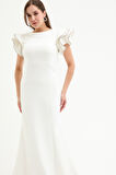 Kadın Beyaz Sırt Dekolteli Uzun Abiye Elbise