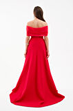Kadın Kırmızı Yaka Detay Söz Nişan Uzun Abiye Elbise