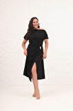 Kadın Siyah Aksesuar Detay Midi Elbise