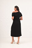 Kadın Siyah Aksesuar Detay Midi Elbise