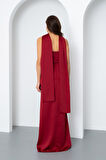 Kadın Bordo Şal Yaka Saten Uzun Abiye Elbise