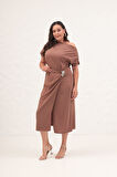 Kadın Kahverengi Aksesuar Detay Midi Elbise