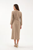Kadın Camel İnci Detay Midi Davet Elbisesi
