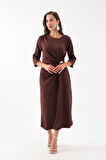 Kadın Kahverengi Aksesuar Detay Midi Elbise