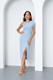 Kadın Bebe Mavi Aksesuar Detay Midi Elbise