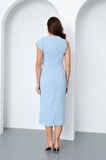 Kadın Bebe Mavi Aksesuar Detay Midi Elbise