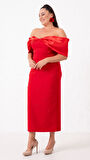Kadın Kırmızı Kayık Yaka İncili Söz Nişan Nikah Abiye Elbise