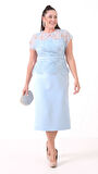 Kadın Bebe Mavi Dantelli Midi Abiye Elbise