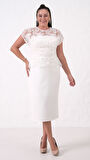 Kadın Beyaz Dantelli Midi Abiye Elbise