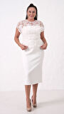 Kadın Beyaz Dantelli Midi Abiye Elbise