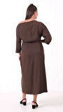 Kadın Kahverengi Aksesuar Detay Midi Davet Elbise
