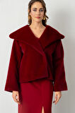 Kadın Bordo Kürk Görünümlü Abiye Ceket