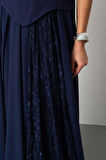 Kadın Lacivert Straplez Yaka Piliseli Dantel Detay Uzun Abiye Elbise