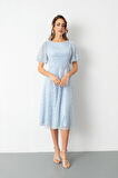Kadın Bebe Mavi Balon Kol Pul Payet Midi Abiye Elbise