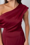Kadın Bordo Dar Kalıp Degaje Yaka Saten Elbise