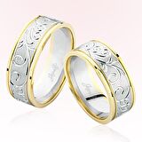 Sarı Beyaz Desenli Altın Alyans 6403