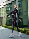 Neon Pembe Biyeli Siyah Uzun Kollu Spor Ceket