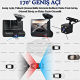 3 Kameralı Kayıt Cihazı İç Ön Arka Geri Görüş Kameralı Monitör 4.0" 1080P Full HD Kayıt Çarpışma Algılayıcı Sensörlü Gece Görüşlü Park Sensörü Sesli Yol Kayıt
