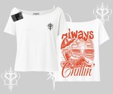 Always Chillin Kedi Arka Baskılı Kayık Yaka Tshirt