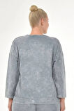 Kadın Büyük Beden İtalyan Yıkamalı Gri Yuvarlak Yaka Sweatshirt